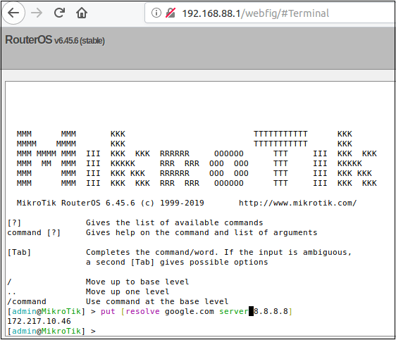 mikrotik routeros update terminal
